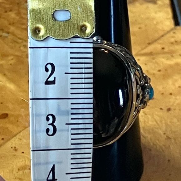 Natural Shungite Sleeping Beauty Turquoise Sterling Silver Cocktail Ring Size 9 - Picture 6 of 9
